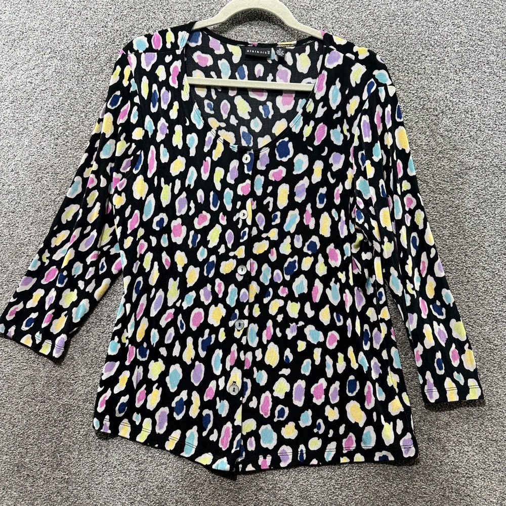 Vtg CitiKnits Cardigan Sweater Women Medium Abstract Animal Print‎ Button Up